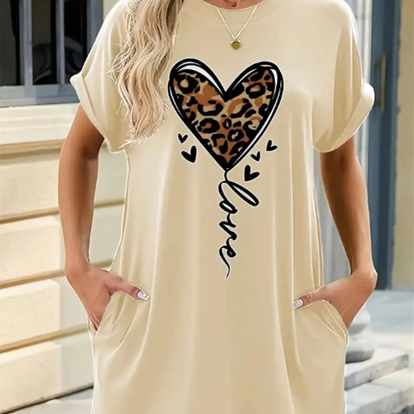 Women'S Casual Knit TShirt Dress with  Letter Print Crew Neck Short Sleeve Fashionable Top Black with Colorful Flag Design