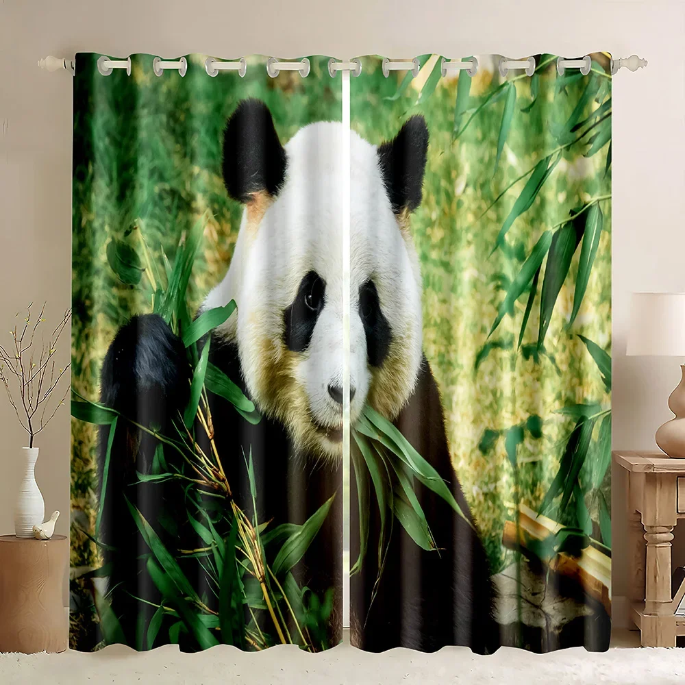 Panda Curtains Cute Animal Window Blackout Curtains,Wild Animals Bear Wildlife Draperies,Kawaii Decorative Living Room Decor