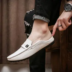 Men's Shoes Baotou Half Slippers Men's 2022 Summer New Sandals Soft Soled Men's Driving Shoes Casual Leather Shoes