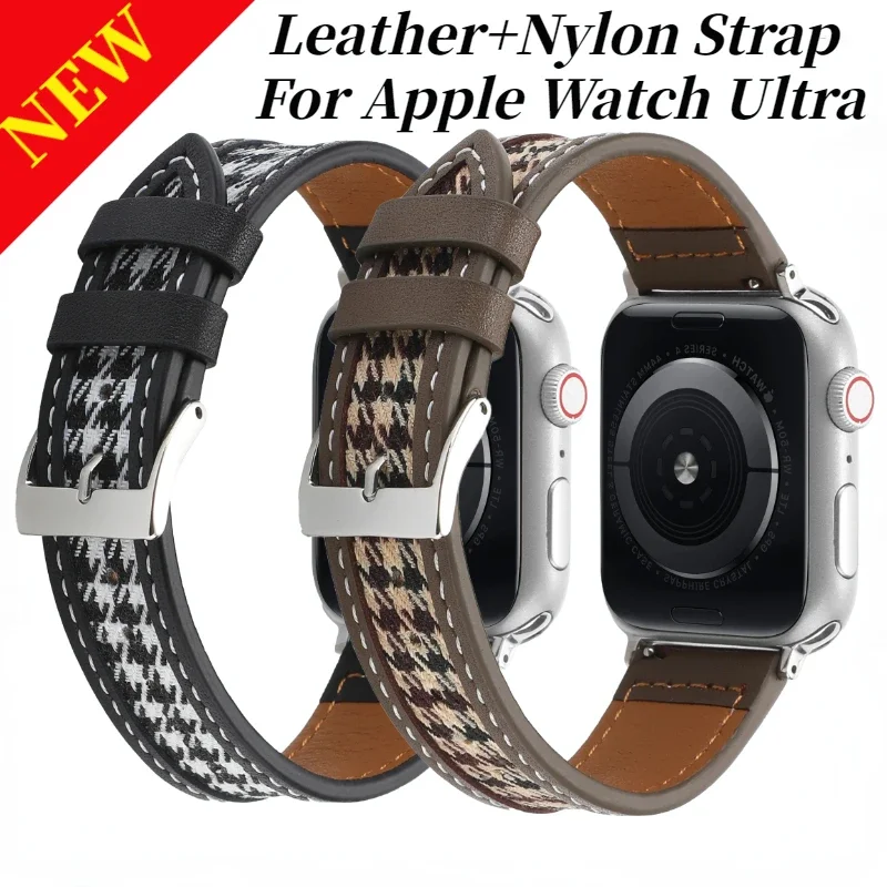 Leather+Nylon Strap for Apple Watch Ultra 10 9 8 7 49mm 45mm 41mm 42mm 46mm Series 6 5 4 SE Comfortable Bracelet Wristband Belt