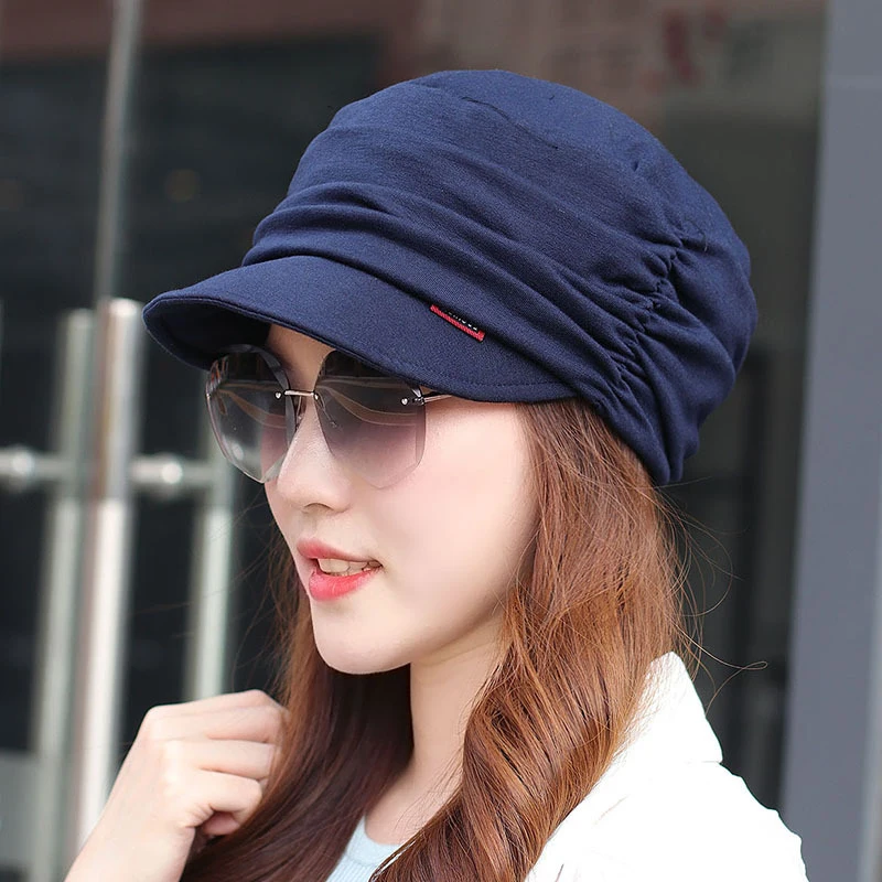 Korean Style Pleated Visor Cap For Women Adjustable Hat Fashion Short Brim Warm Foldable Hat Spring Outdoor Head Wrap Cap