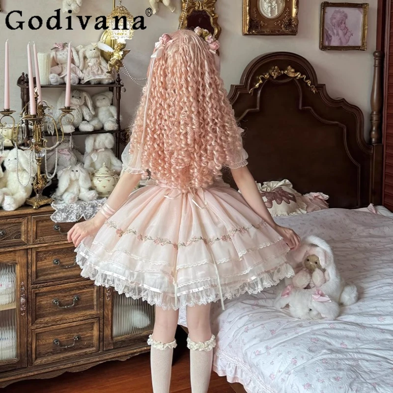 Lolita original vestido de bolo diário feminino bonito doce princesa saia inchada feminino verão curto estilo balé vestido lolita