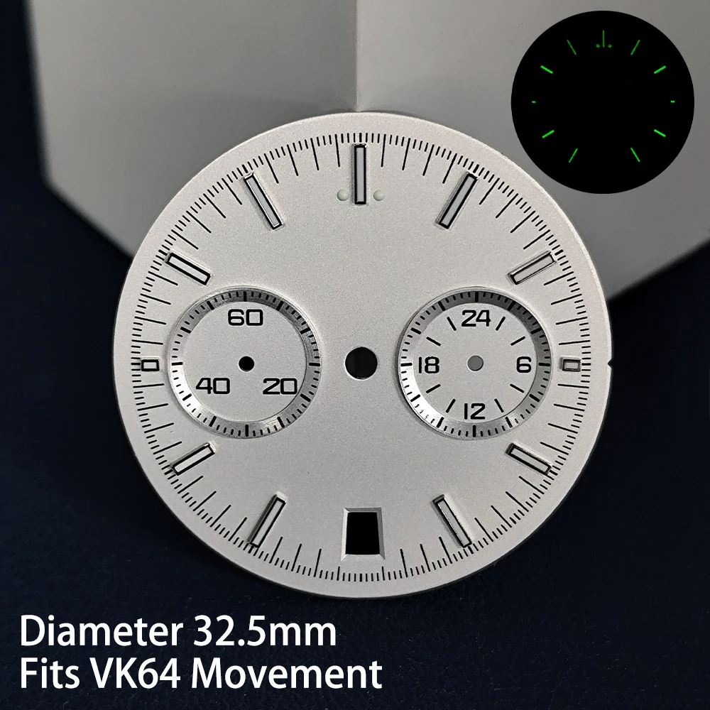 

32.5MM Diameter Watch Dial Green Luminous Fits VK64 Movement Accessories Watch Parts For Wristwatches Watch Hands