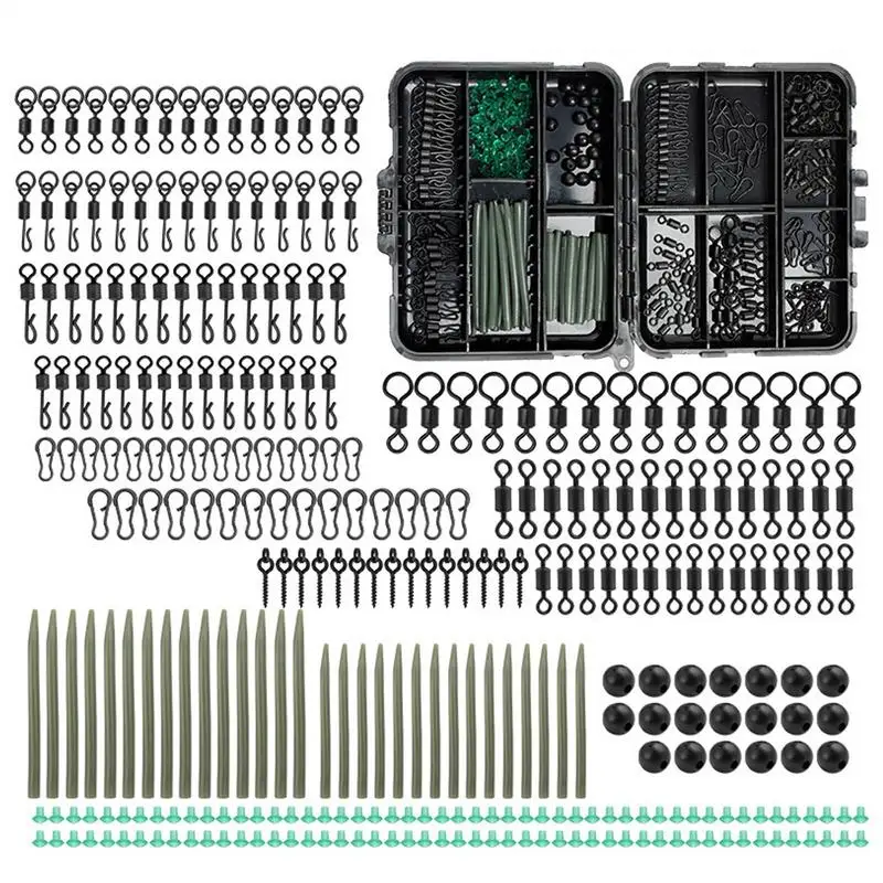 Juego de aparejos de pesca de 300 accesorios de pesca de carpa con caja de almacenamiento, equipo portátil de alta sensibilidad para exteriores para banco de mar y río