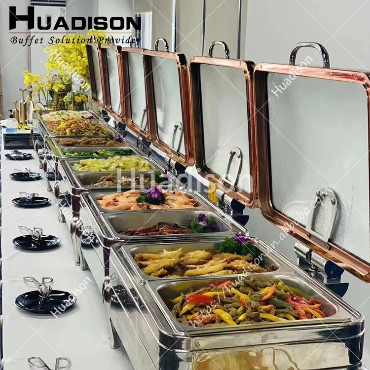 Huadison Catering Equipment Chaffing Dishes Buffet Catering Stainless Steel Rectangle Cheffing Dishes Food Warmer Set