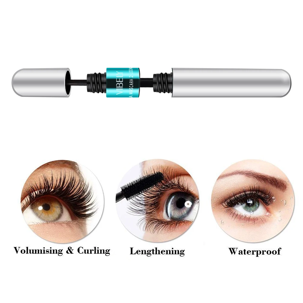 Waterproof Mascara 4D Silk Fiber Lengthens Curling Thick Eyelash Extension Volume Eyes Makeup Cosmetics 2in1 Mascara Mask Rimel