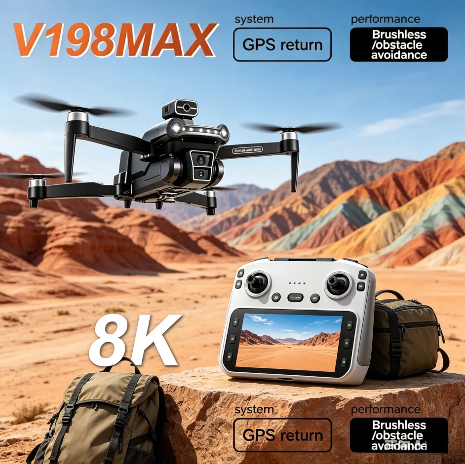 Original V198MAX GPS Foldable Drone 8K Camera 5G WiFi FPV Brushless Motor Laser Obstacle Avoidance Optical Flow RC Quadcopter