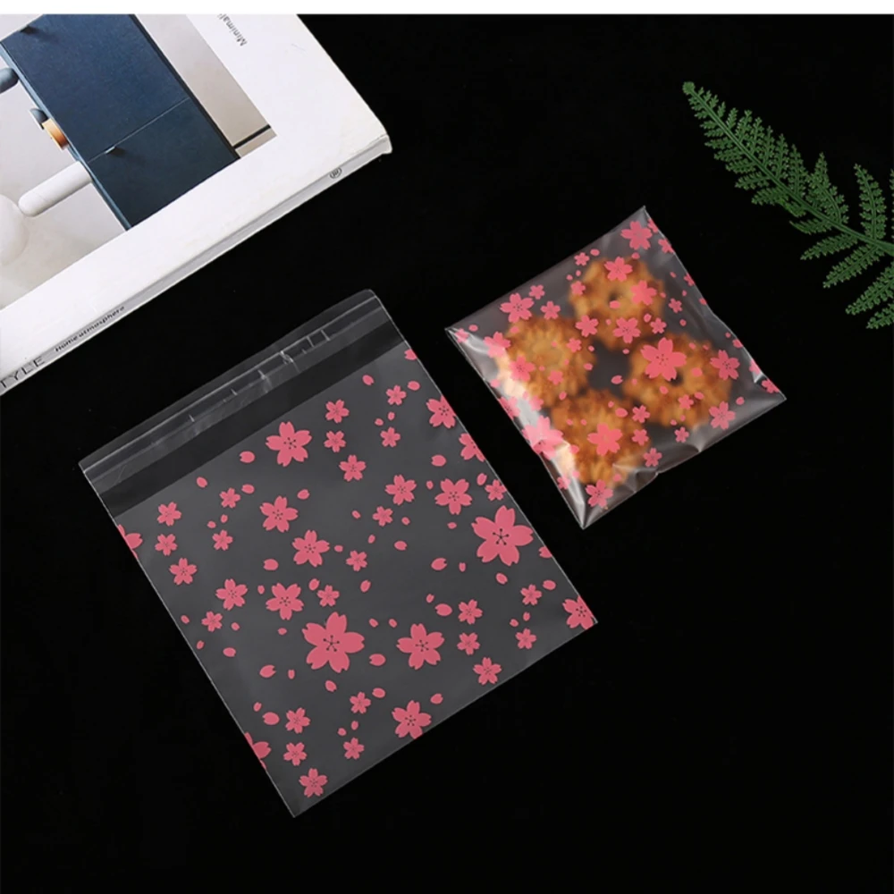 100pcs Cherry blossom Self Adhesive Treat Bag Cellophane Poly Candy Bags for Cookies Wrapper Party Favor Candy Jewelry Packaging