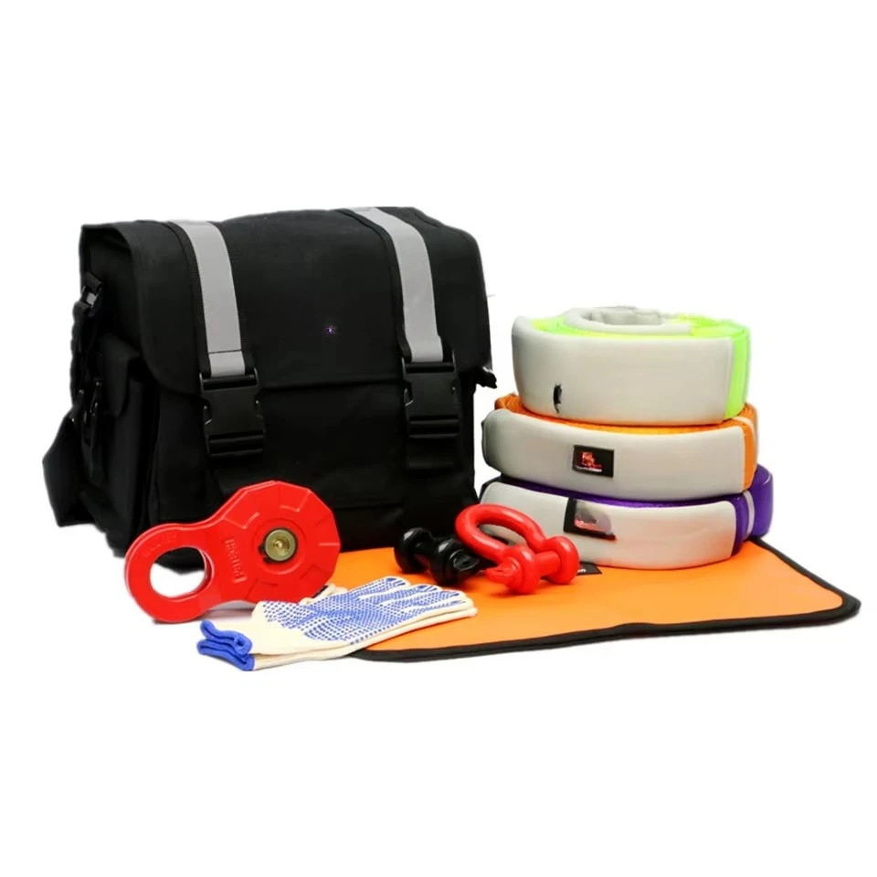 Offroad Recovery Strap Bag With Snatch Strap +Winch Extension Rescue Rope +Tree Trunk Protector +Snatch Block +Shackles