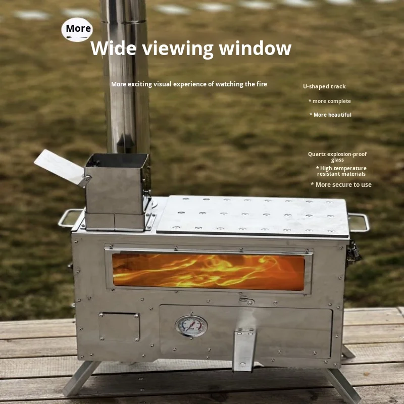 Fogão para churrasco de acampamento ao ar livre 304 aço inoxidável fogão a lenha portátil com forno barraca de acampamento aquecimento fogão a pelota