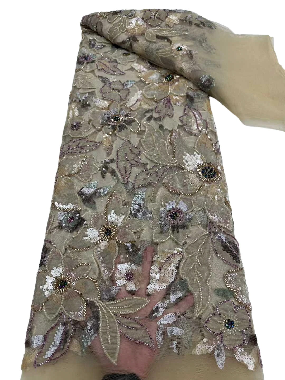 2026 Tela de terciopelo de algodón bordado suave con piedras para vestido de noche de boda Diseño sándwich delicado La mejor calidad U_Ge2893