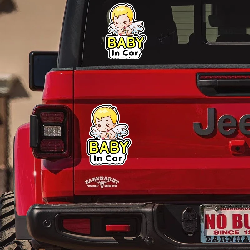 Pegatina de advertencia para coche, calcomanía gráfica de Ángel Cupido para bebé en el coche, recordatorio de seguridad para ventana de coche, 1/2 Uds.