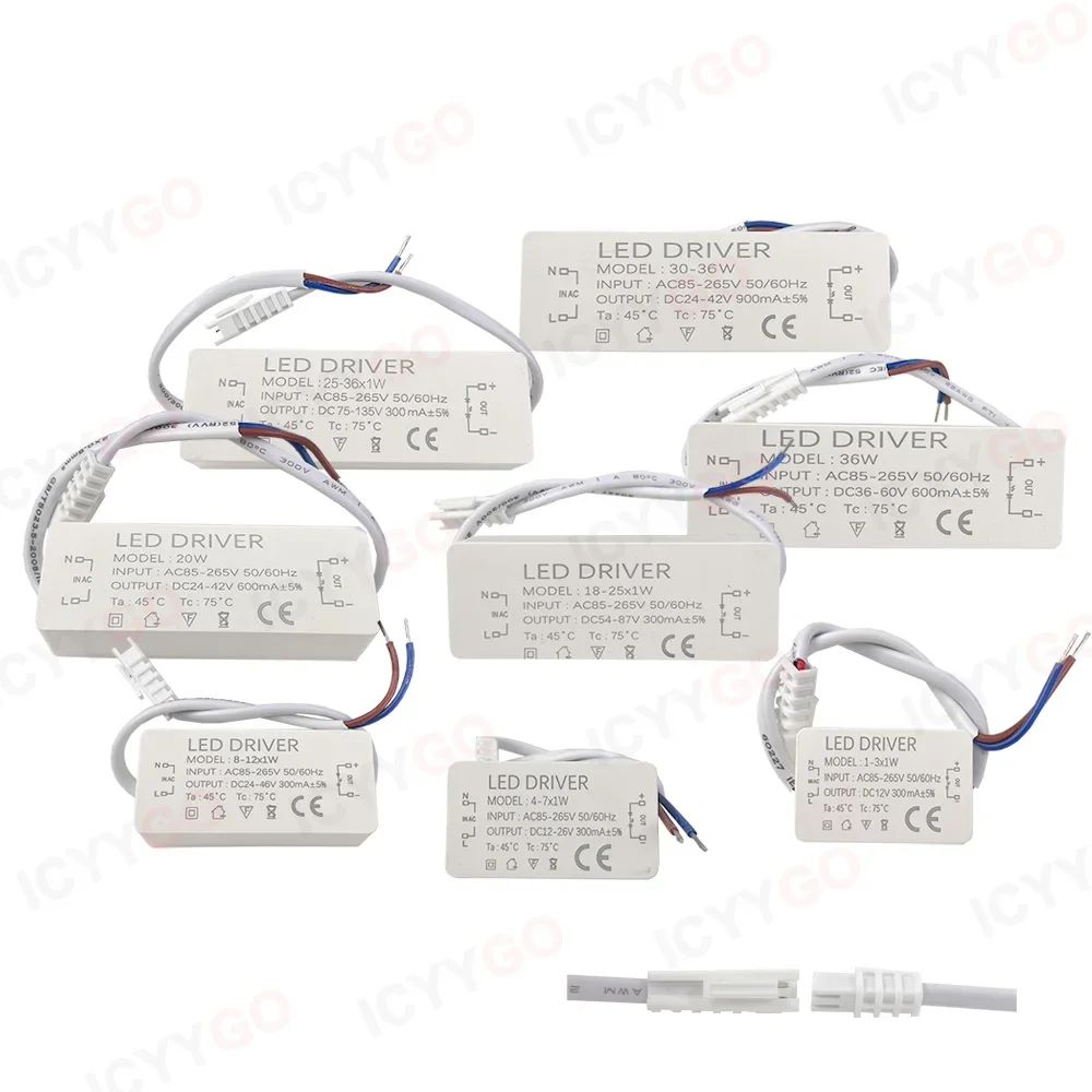 LED Driver 8-12W 20W 30W 36W 300mA 600mA 900MA LED Constant Current Drive Power Supply External GU10E27 Isolation Wide Voltage