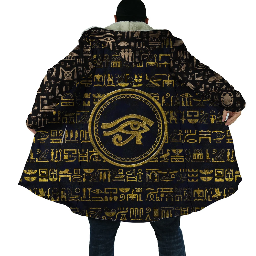 

CLOOCL Men Fleece Cloak Hoodie Jacket God Eye Ancient Egyptian Characters 3D Printing Coat Hooded Windbreaker Loose Casual Wear