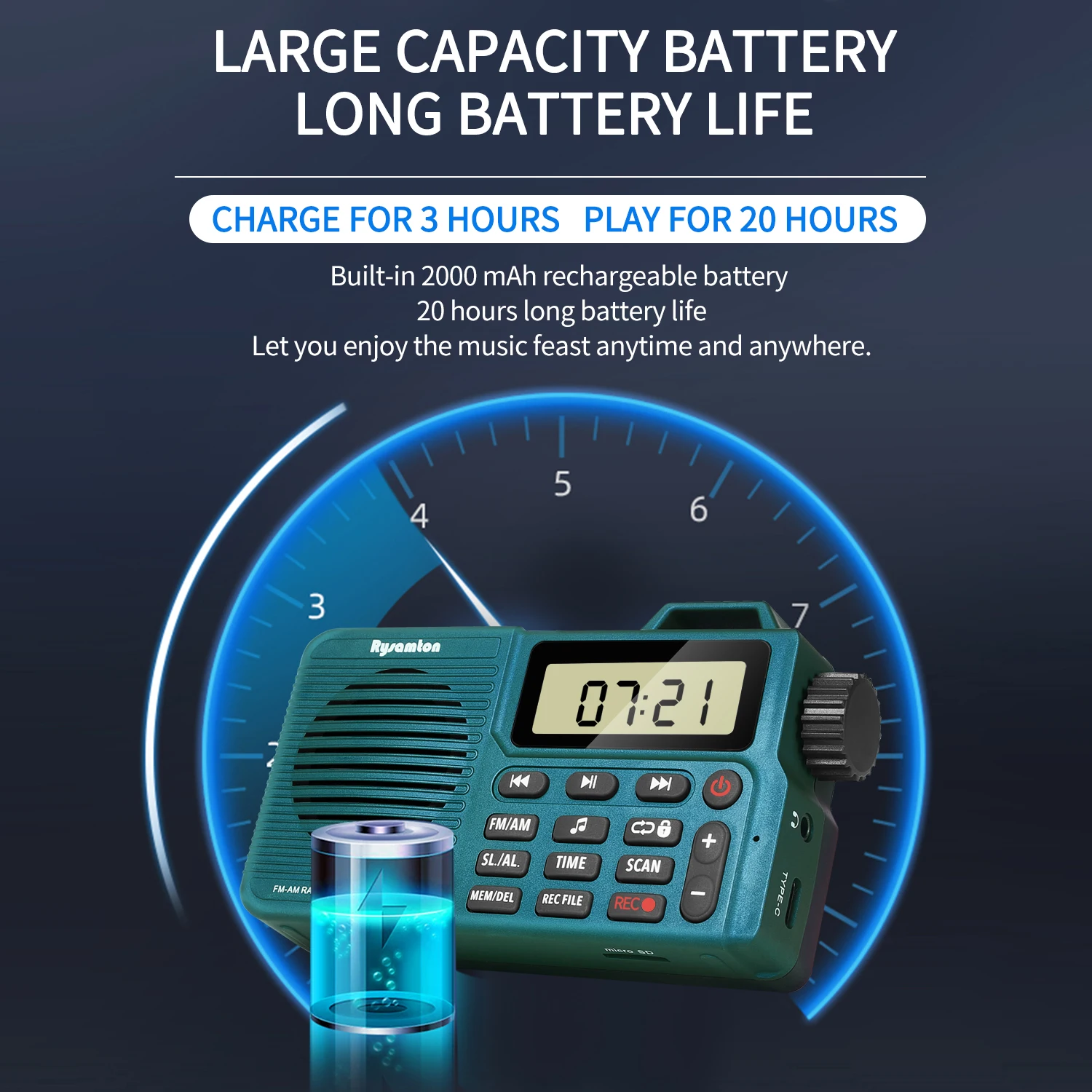 Radio AM/FM portatile, Radio tascabile piccola con Bluetooth, altoparlante basso, supporto per scheda Micro SD e registrazione, lunga durata della