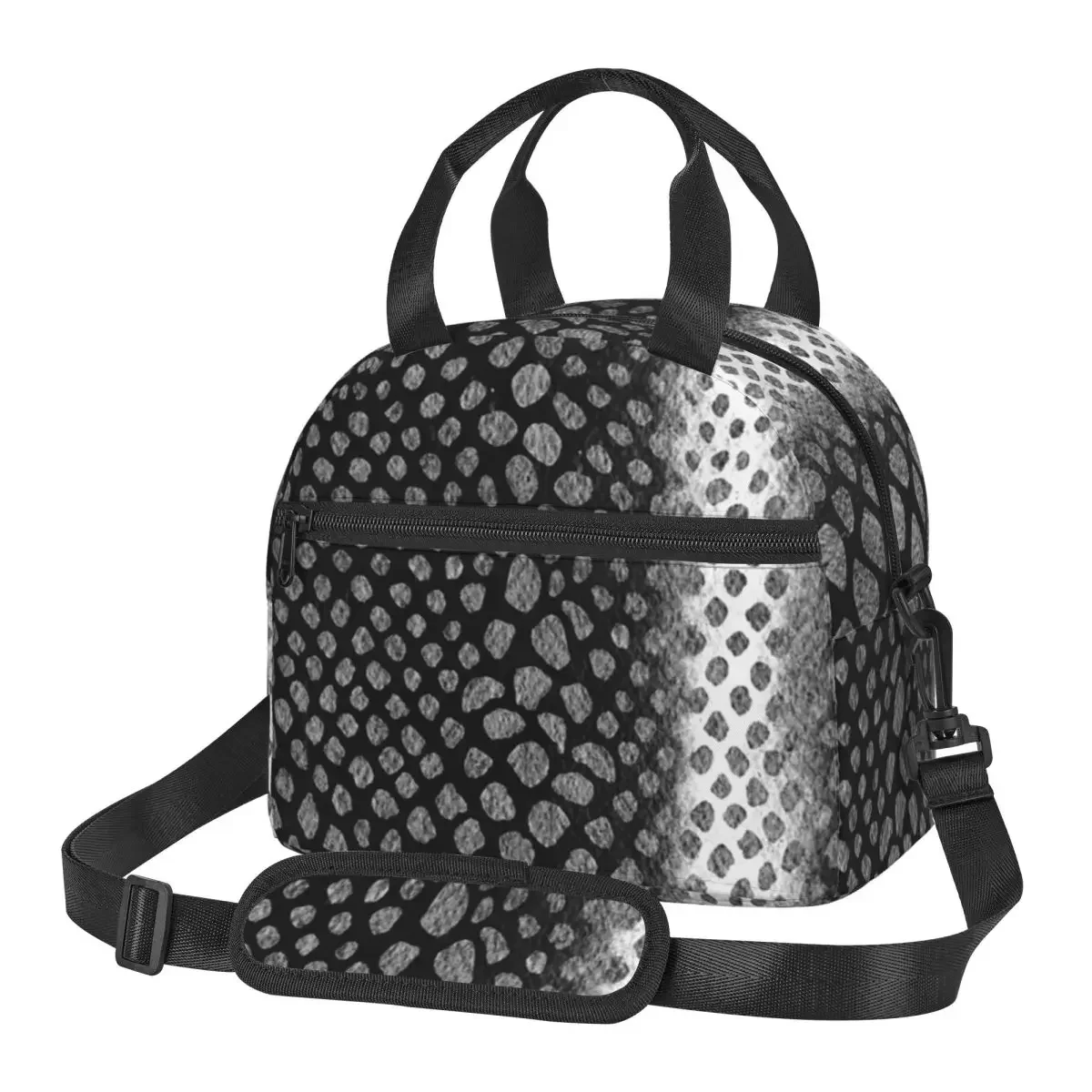 תיקי ארוחת צהריים מבודדים בצבע שחור עם עור נחש מים, תיק בנטו עמיד למים לארוחת צהריים, תיק קירור לפיקניק לנשים וילדים