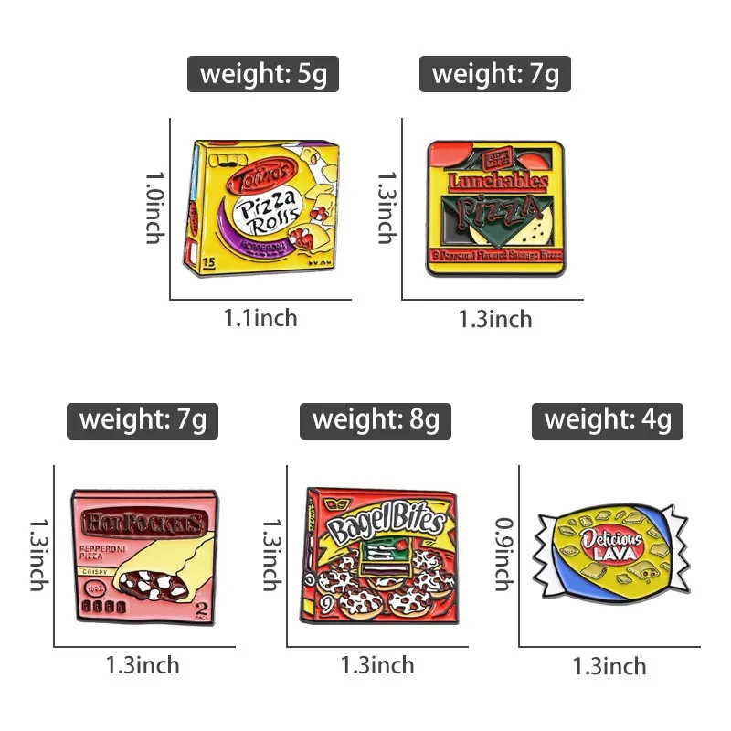 Pizza Red Bean Pie Enamel Brooch Food Potato Chips Hot Dog Cartoon Metal Jewelry Lapel Badge Gift Wholesale Hat Backpack Pins