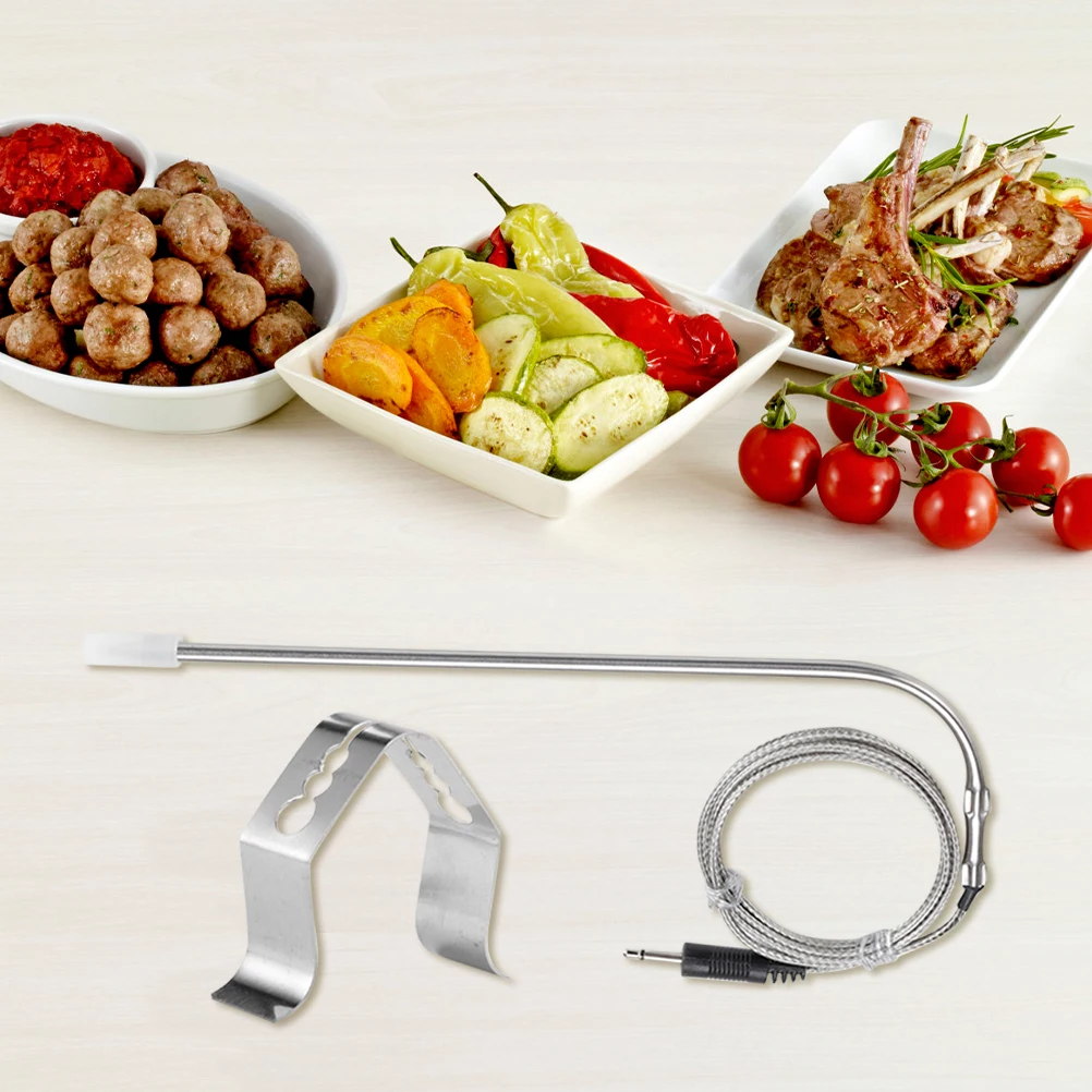 

1 set BBQ Thermometer Probe Clip Meat Temperature Holder Silver Stainless Steel Kitchen BBQ Tools Grill Accessories