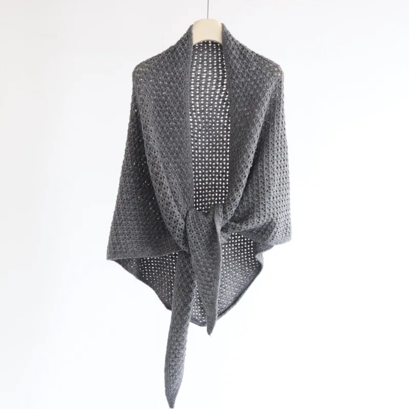 Scialle lavorato a maglia scavato con ago spesso tinta unita, giacca esterna ispessita e allargata, scialle versatile ed elegante