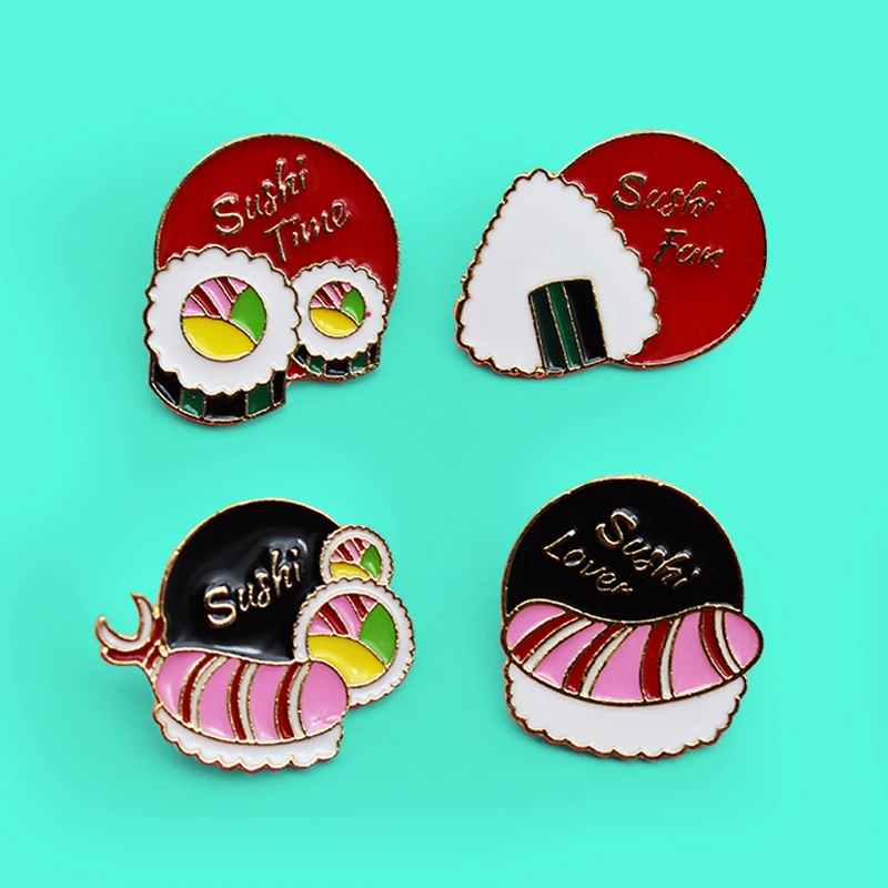 Japanese Cuisine Sushi Food Brooch Salmon Sushi rice and vegetable roll Enamel Pins Backpack Sushi lover Badge for Kids Gifts