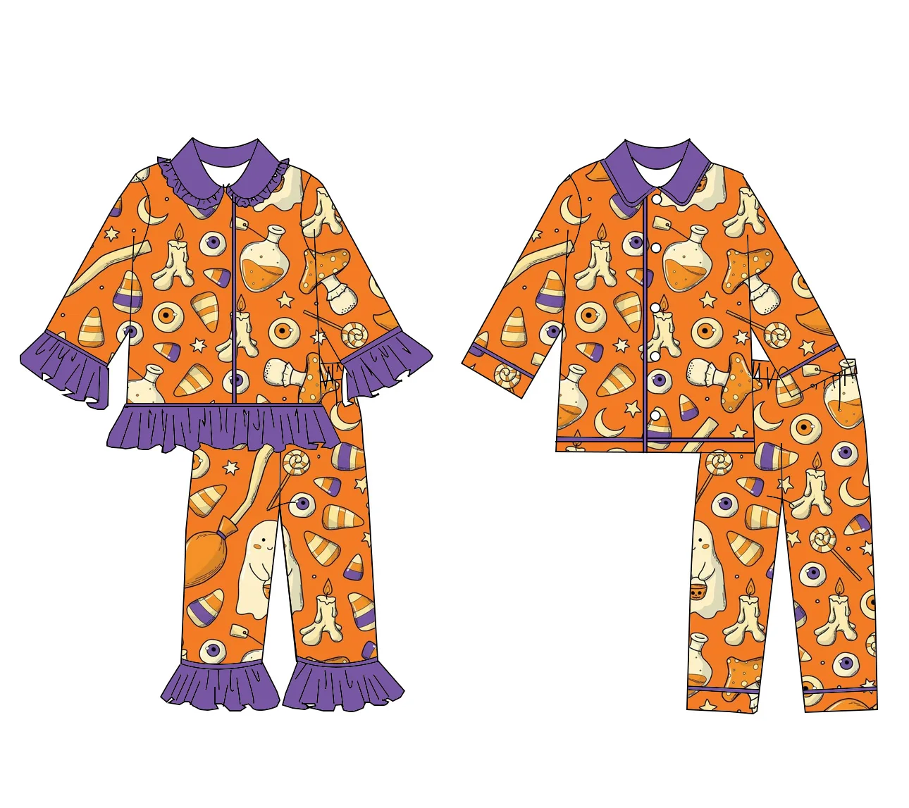 

Baby Pyjamas Halloween Pyjamas children's long-sleeved pajamas with cartoon prints for girls with lace customization