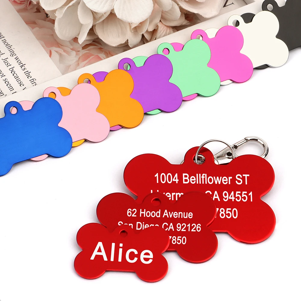 Bone Vormige Pet Id Tag Gepersonaliseerde Hond Kat Naam Tags Anti-verloren Gratis Graveren Kraag Hanger Bone Voor Kleine medium Grote Huisdier