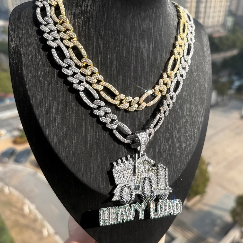 Hip hop full diamond cartoon truck letter splicing pendant Cuban chain necklace Nightclub bouncing Di accessories Men's necklace