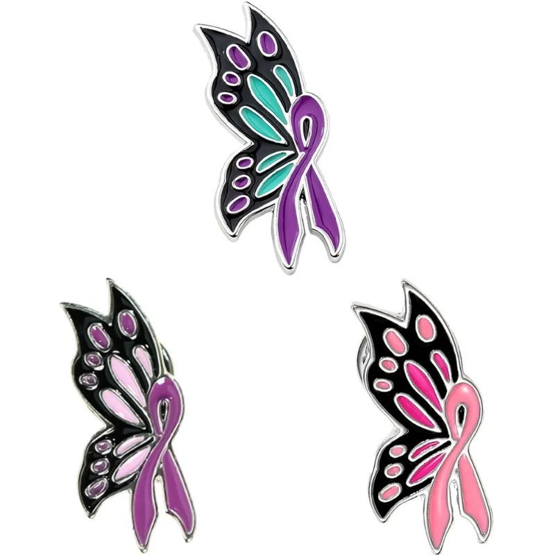 New Cartoon Metal Enamel Butterfly Ribbon Brooch Memorial Badge Pins DIY Clothing Bags Shoes Hat Scarf T-shirt Jeans Accessory