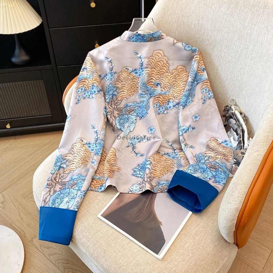 سترة بدلة تانغ مطبوعة على الطراز الصيني الجديد لعام 2025 ذات ياقة ثابتة تقليدية محسنة وأكمام طويلة ومطبوعة بتصميم عتيق t001 #3