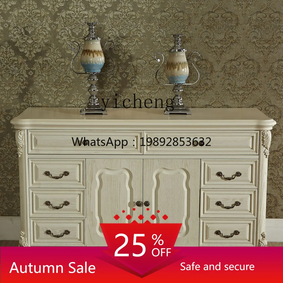 

White antique light luxury locker, simple European cabinet with drawers European solid wood dining side cabinet,