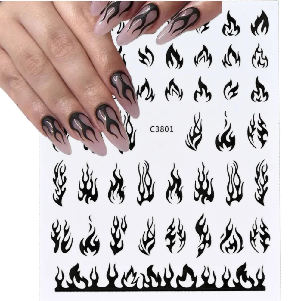1Sheet Flame Design Nail Art Stickers Self Adhesive Metal Silver Flam Design Nail Art Decals Y2K Laser Butterfly Manicure Decals