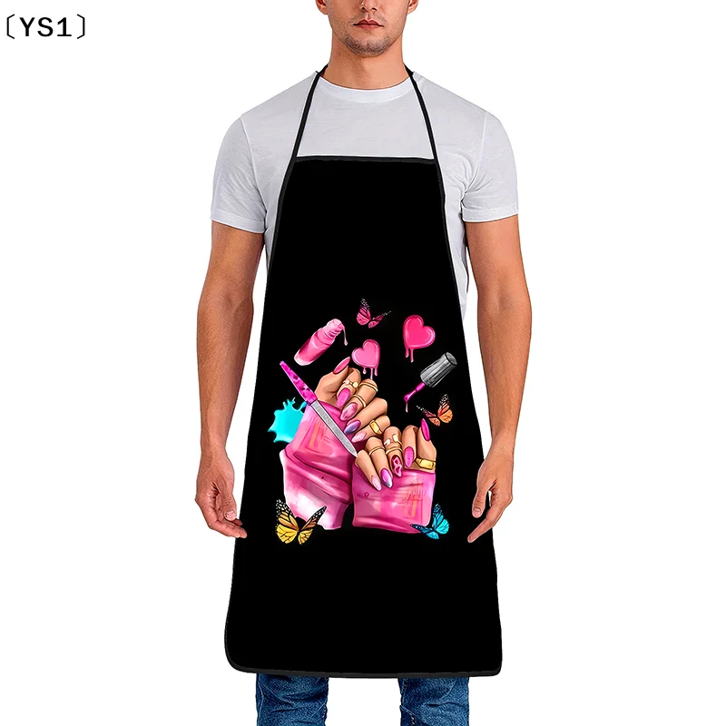 〔YS1〕Nail Polish Printing Beauty Kitchen Women Apron Household Cleaning Pinafore Salon Home Cooking Baking Manicure Work Clothes view 5