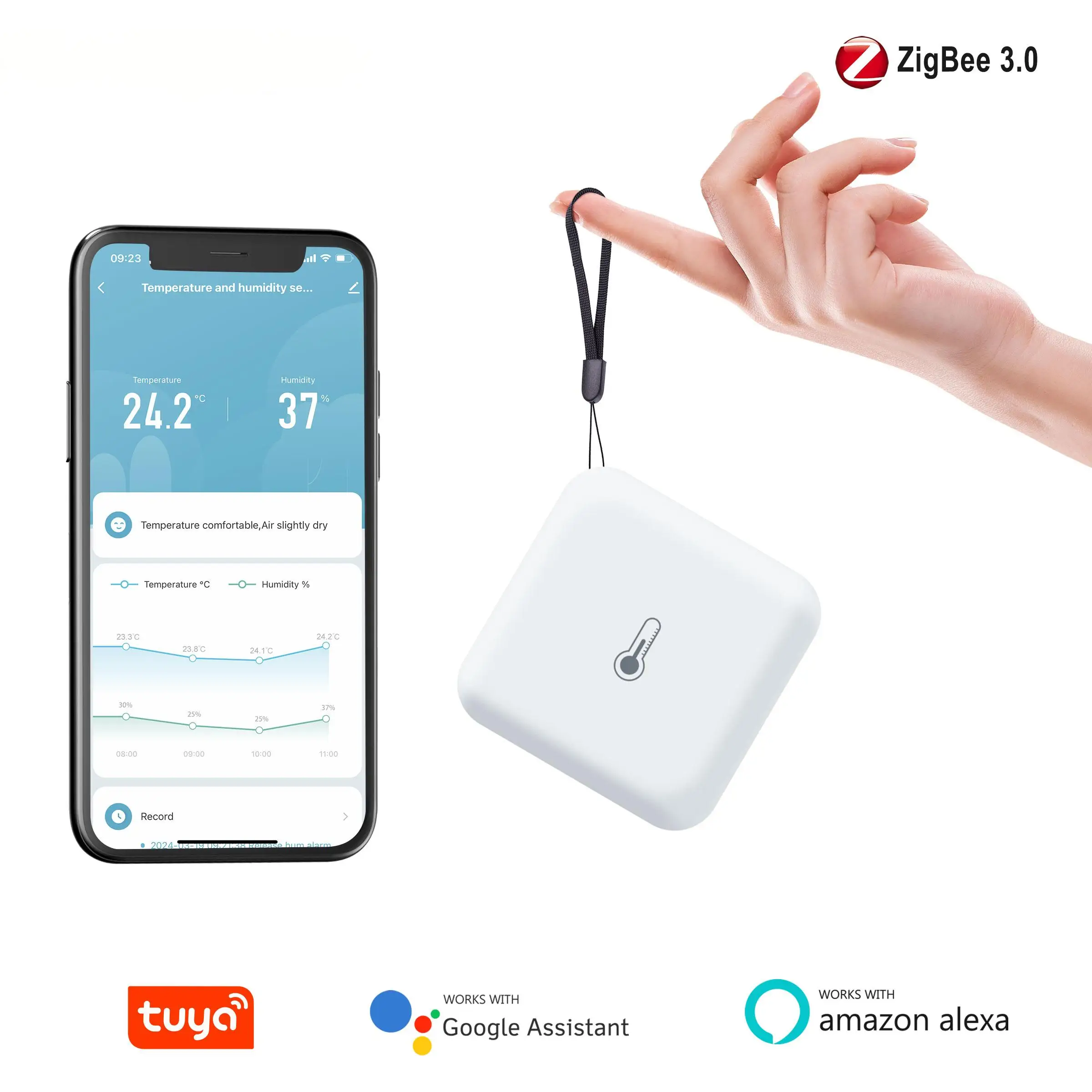Tuya ZigBee-Sensor de temperatura y humedad, higrómetro inteligente, termómetro interior, funciona con Alexa/Hey, Google/Asistente de hogar