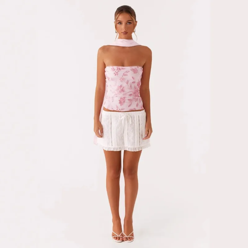 

Blouse Dress Summer Women's Distinctive Backless Sequin Embroidery Seductive Strapless Cropped New Comfortable Minimalist Casual