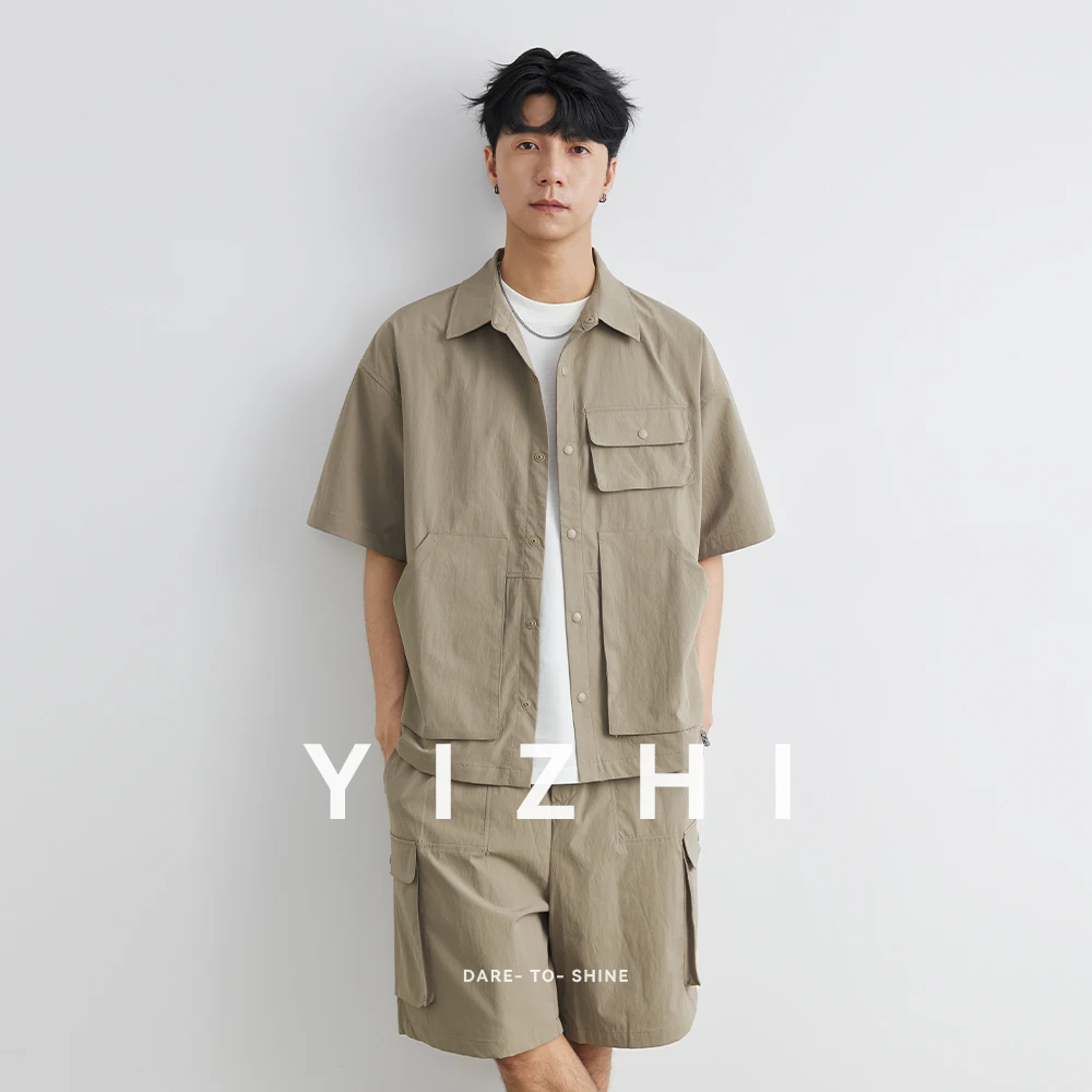 Summer Men Loose Casual Short Sleeve Cargo Shirt Shorts 2 Piece Sets Suits Cityboy Streetwear Fashion Tracksuits Men's Suits