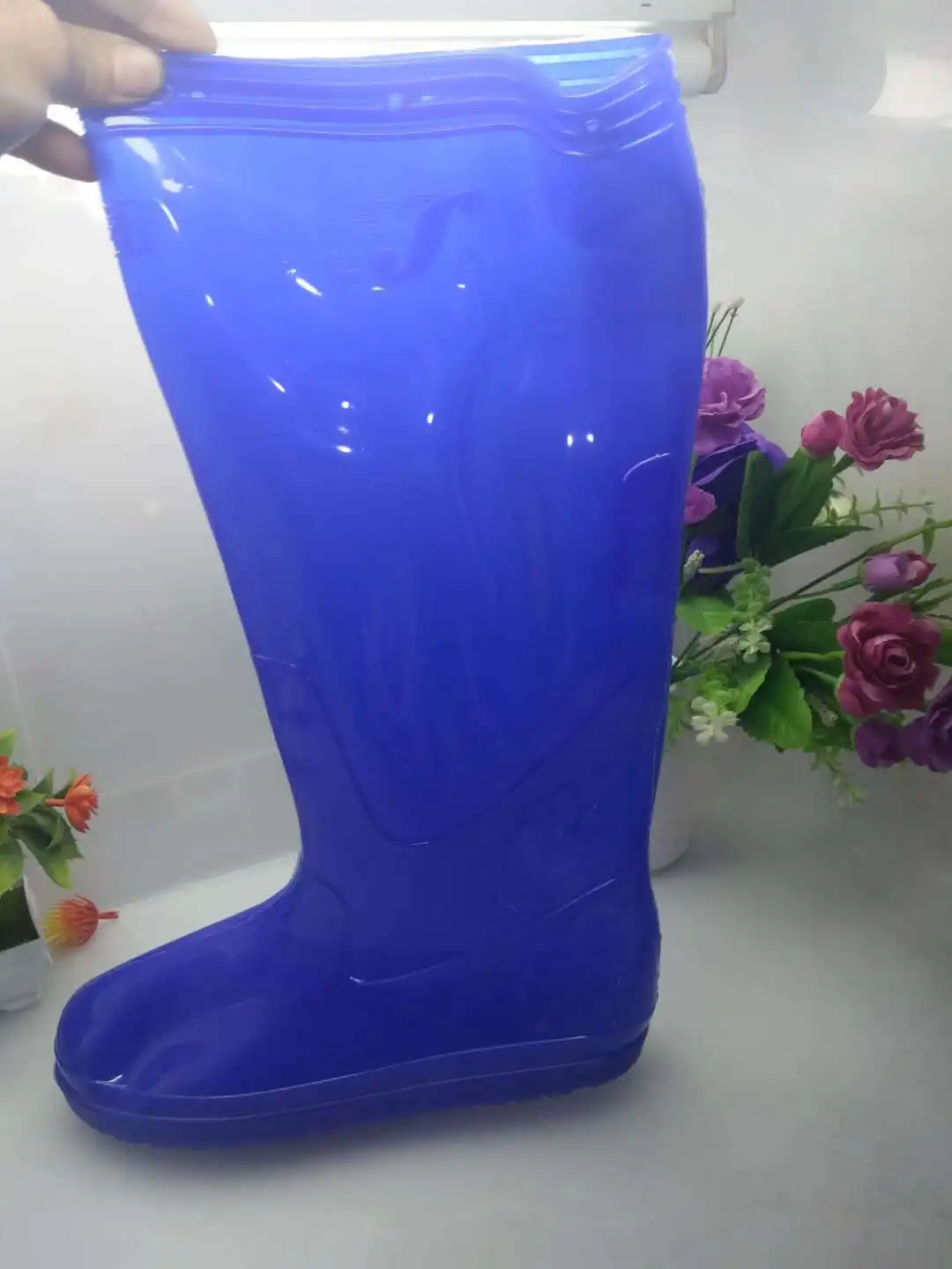 PVC Blue Soft Cosplay Live Show Waterproof Rain Shoes Bottom Thick （1 to 2 size smaller attention when order)