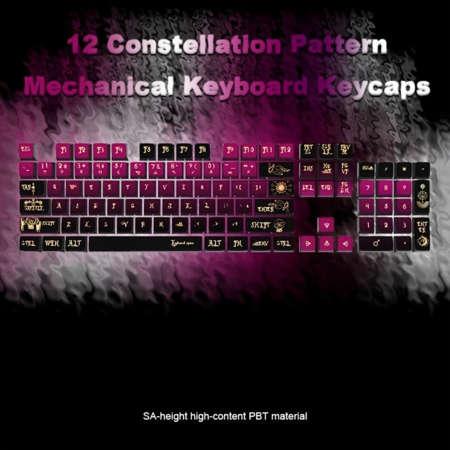 Dark Purple 12 Constellation PBT Keycaps SA Profile Side Transparent 125 Keys for Mechanical Keyboard Ideal Gift for Gamers