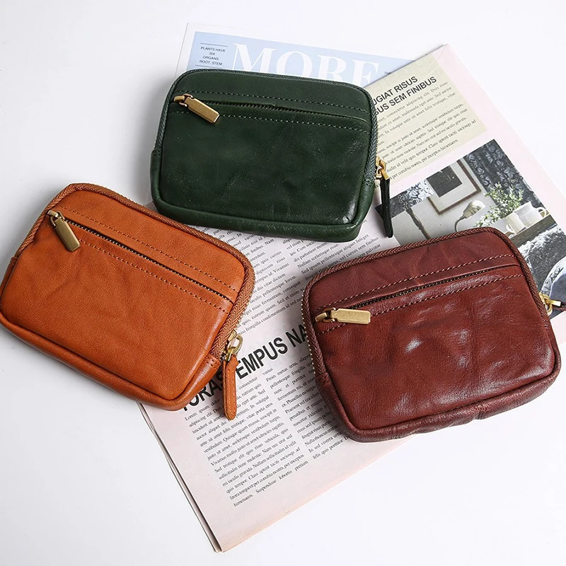 10pcs Coin Purses Women PU Plain Pillow Shaped Ear Line Zipper Short Storage Bag With Keychain