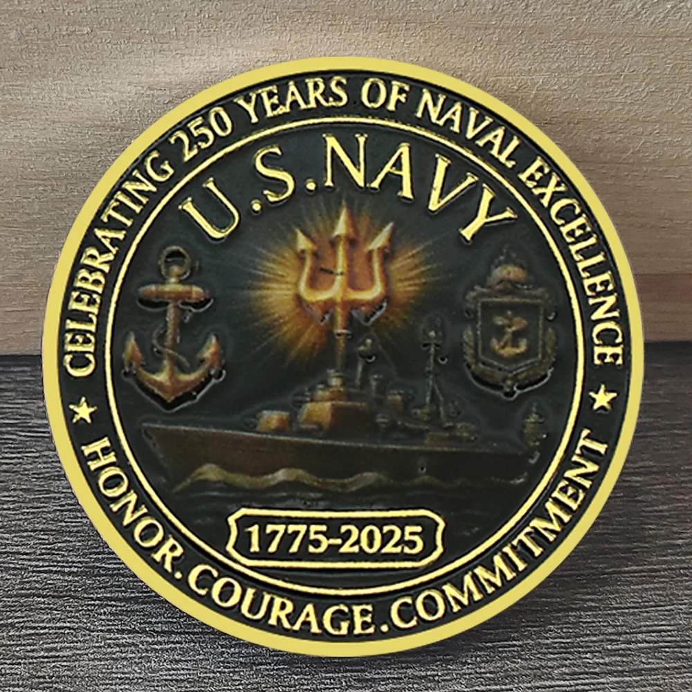 

U.S. Navy 250 Years of Excellence Coin Featuring Trident and Ship Design Honor, Courage, and Commitment Collect gifts