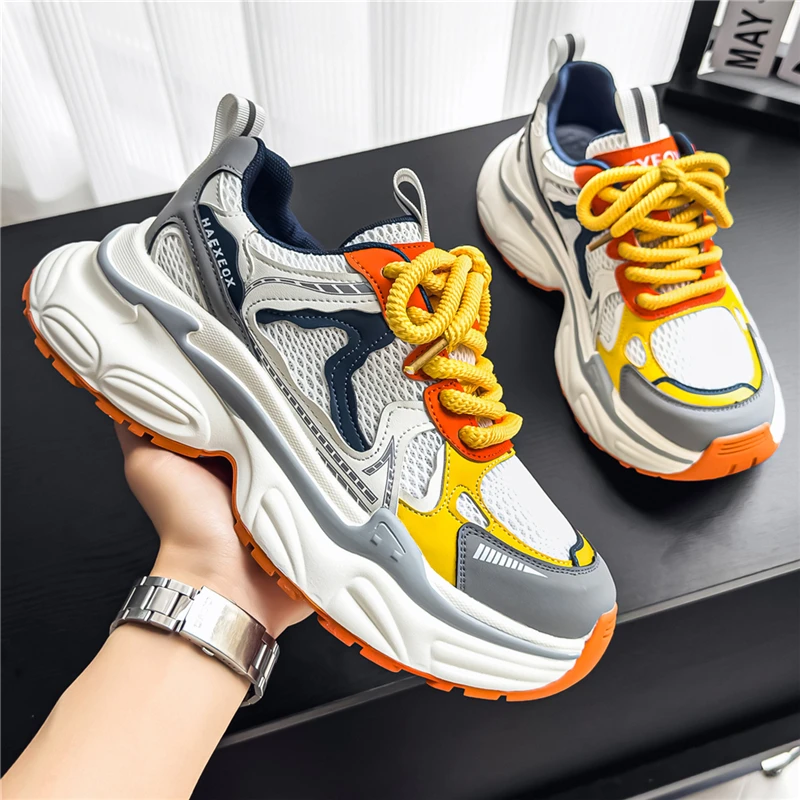 

Мужские кроссовки из сетчатого материала, дышащие, на платформе, легкие, люксовые, повседневные, трендовые, комфортные.