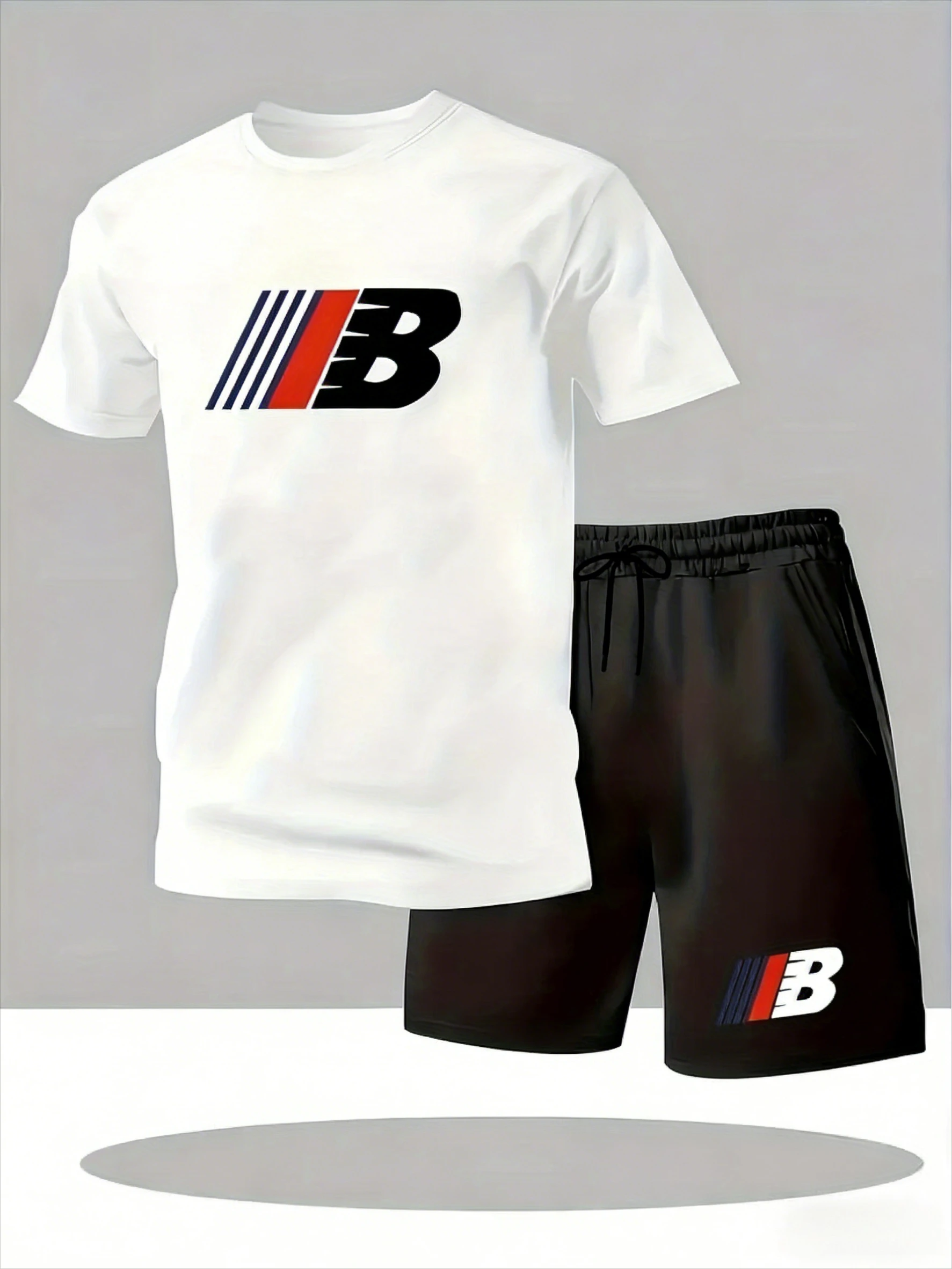 

2026 Summer Men's Streetwear 2-Piece Set, Printed Crew Neck T-Shirt & Casual Shorts, Trendy Youth Sportswear Outfit