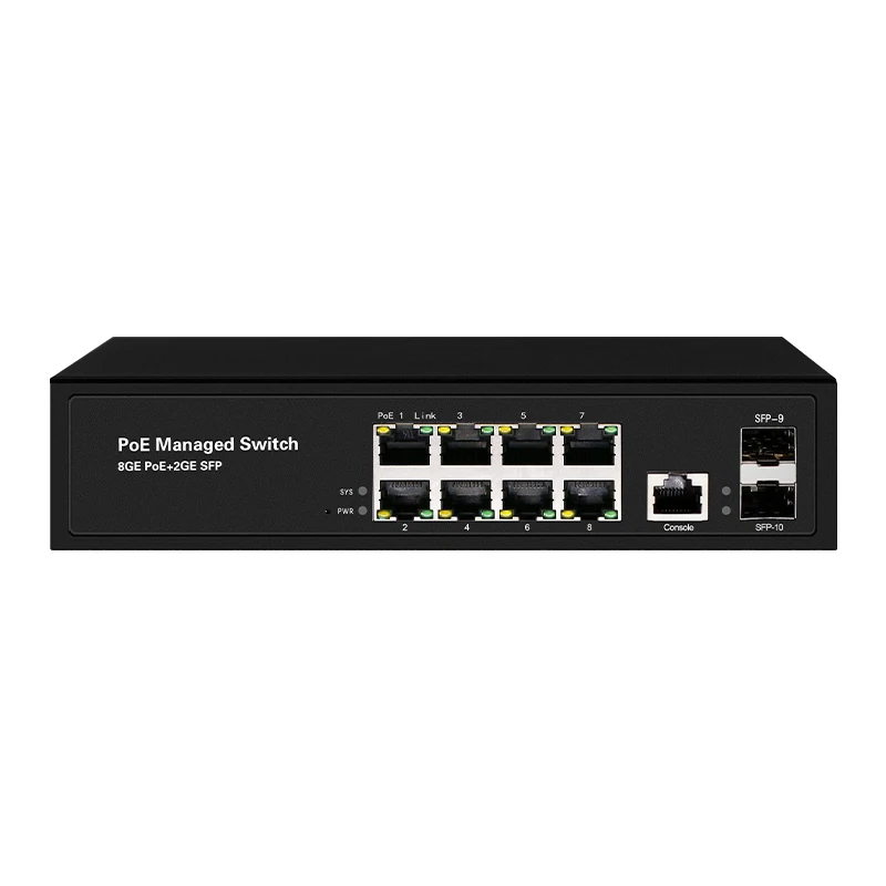 JT-COM Gigabit L2 Managed PoE Switch with 2*1000M SFP Slots and 8*100/1000M PoE Ports