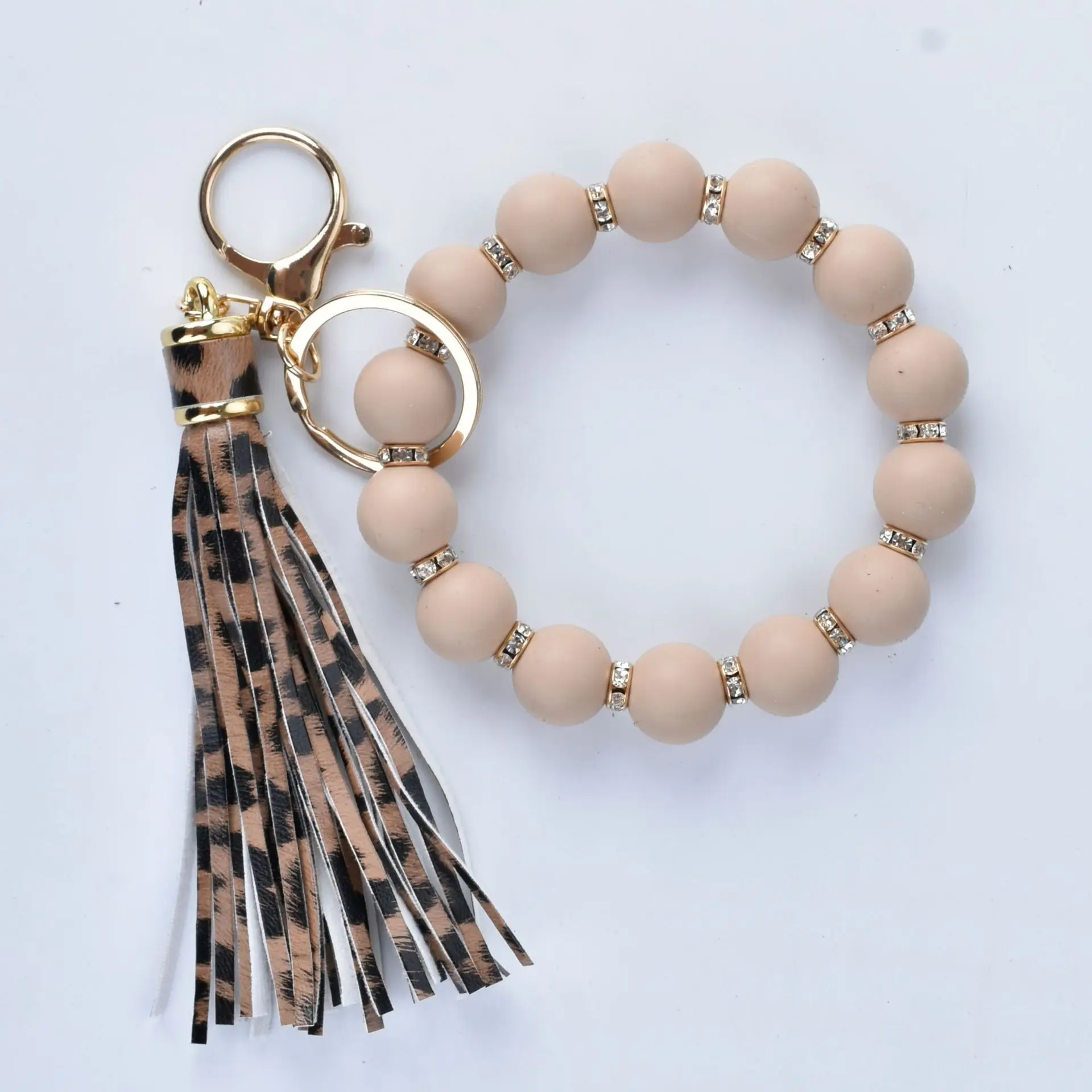 2026 Silicone Bead Bracelet, Beech Leather PU Leather Fringed Keychain Women's Bag Pendant