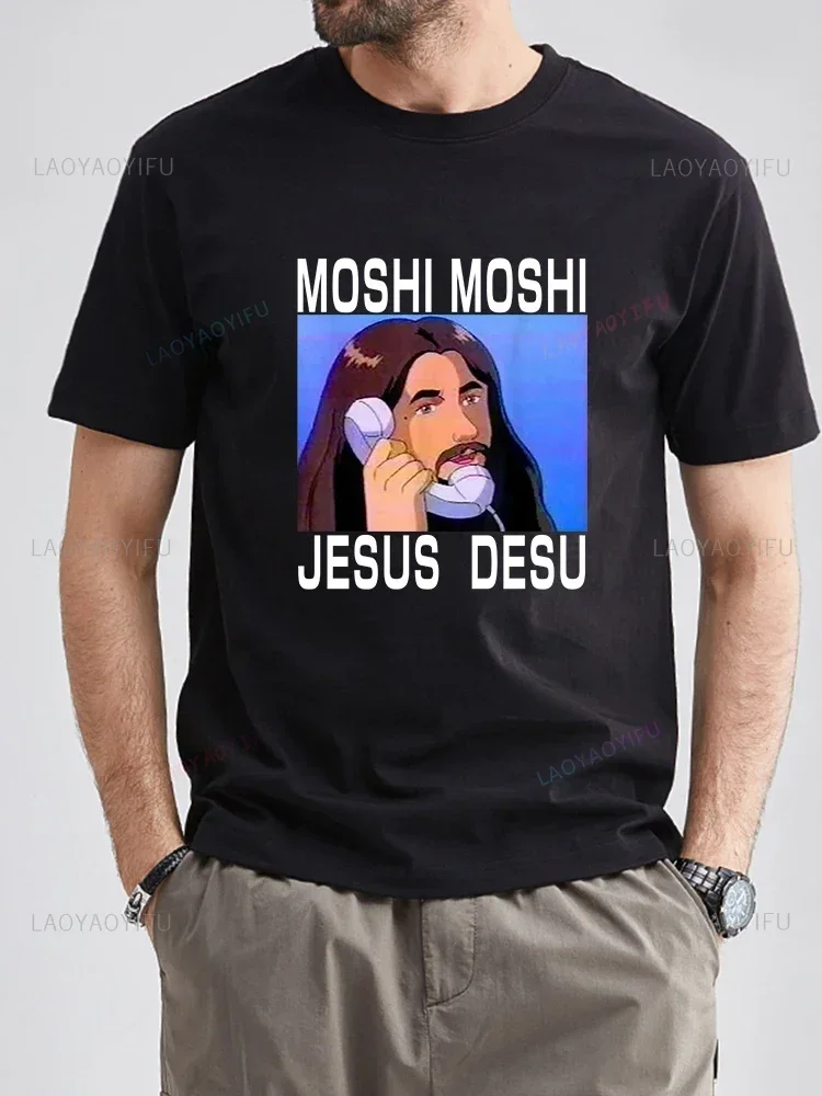 Hommes vêtements Moshi Moshi jésus Desu T-shirt été graphique T-shirts à manches courtes femme T-shirts jésus appelant classique Ropa Hombre