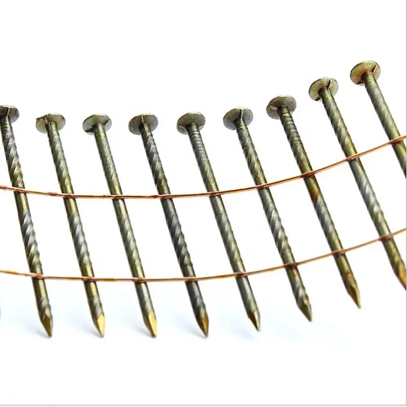 2-3/4  Inch Collated Wire Coil Siding Nails 15-Degree Full Round-Head Colored Coating Pallet Nails For Rough Nailing Pallet