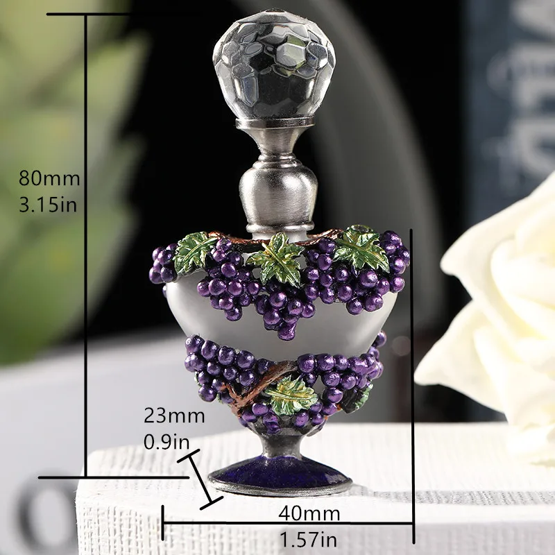 5ml Heart Metal Grape Rose Flowers Refillable Perfume Oil Attar Fragrance Bottle Glass Container Gift Home Decor Wedding Favors