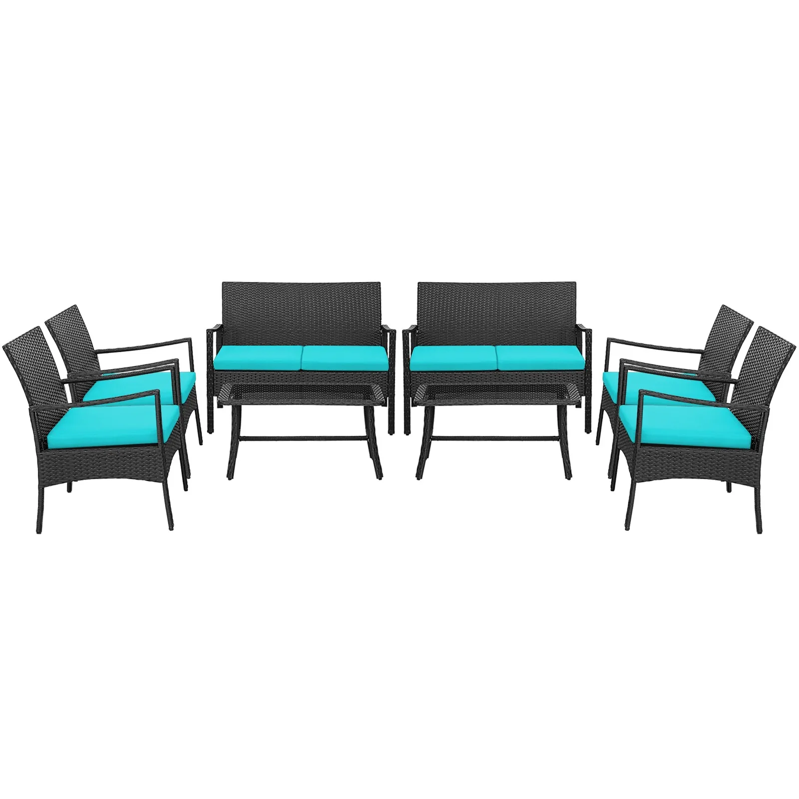 

8PCS Wicker Furniture Set Cushioned Chairs& Loveseat W/Coffee Table Garden