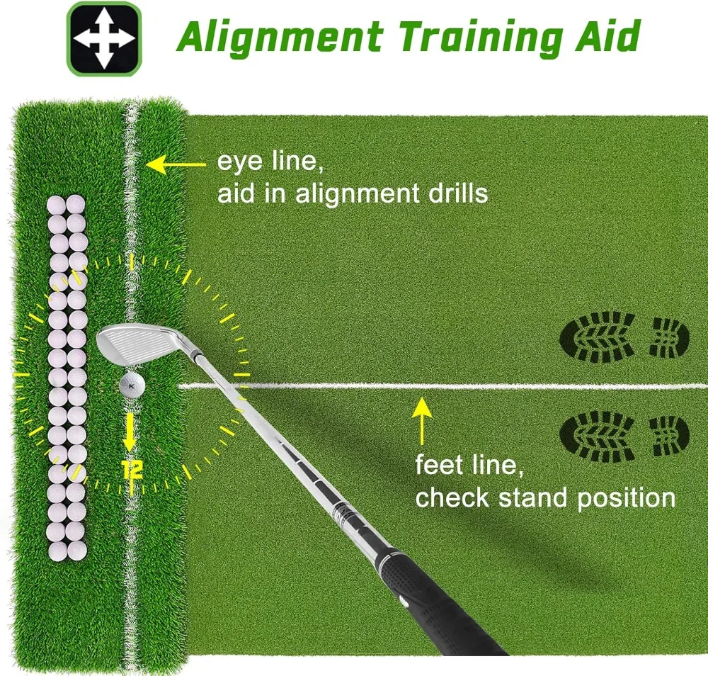 

5x4ft Golf Practice Mat with Ball Tray & Alignment Guide - Dual Turf for Indoor/Outdoor Training