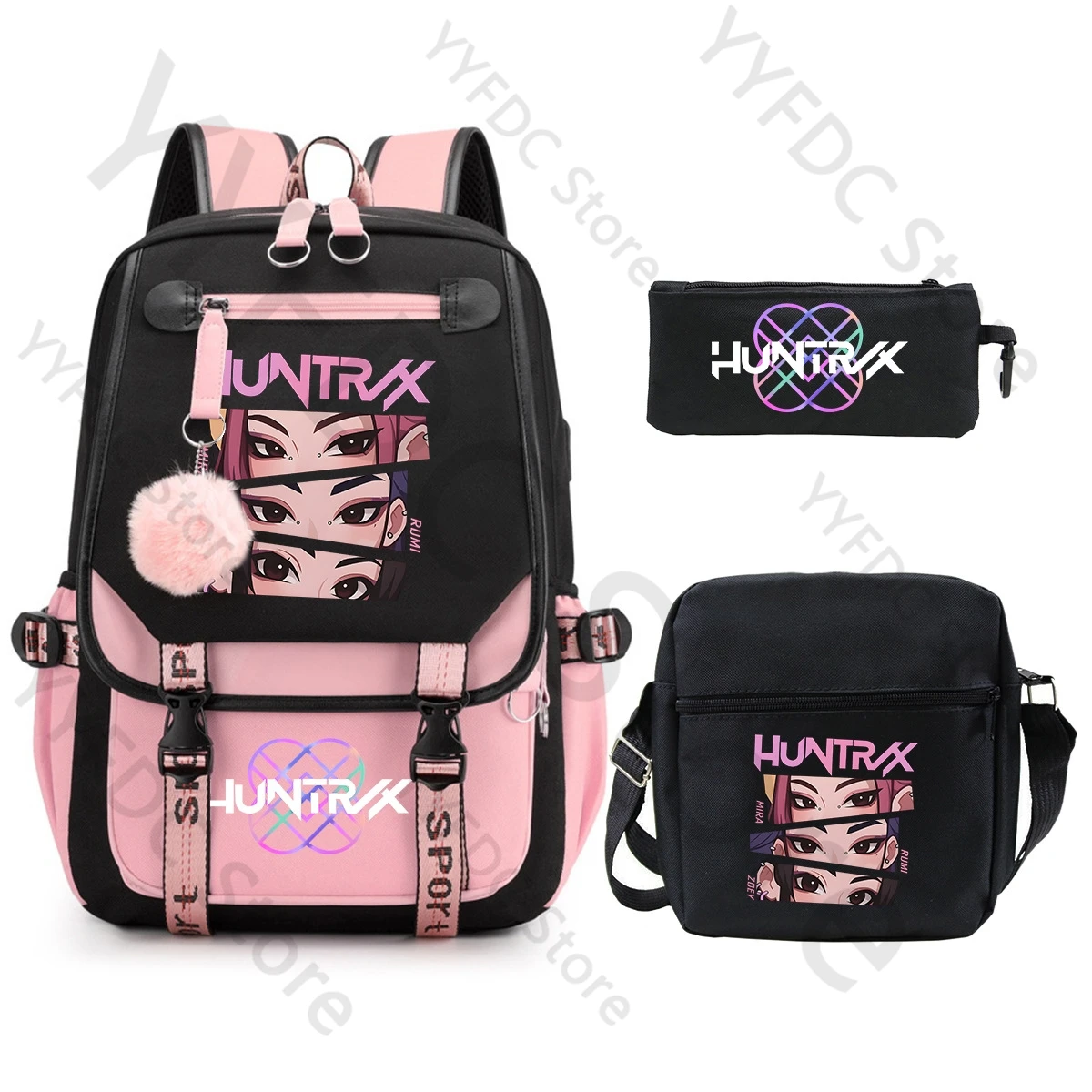KPop Demon Hunters Backpack Pencil Case Shoulder Bag Set HUNTR/X Mira Zoey Rumi Derpy Print Student Schoolbag Travel Backpack