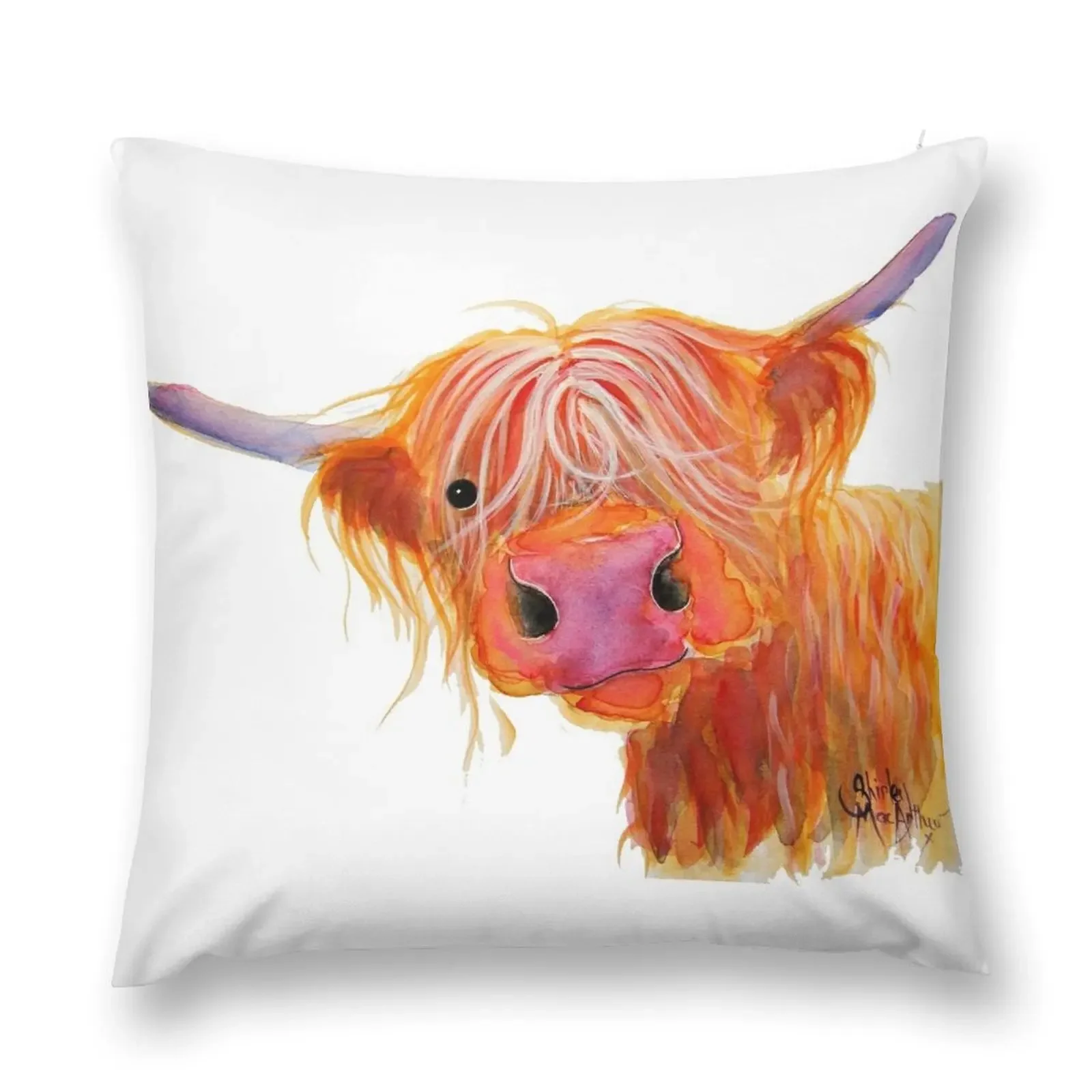 Highland Cow PRiNT 'Angus' by Shirley MacArthur Throw Pillow Cushions Decorative Cushions Cushions For Children pillow